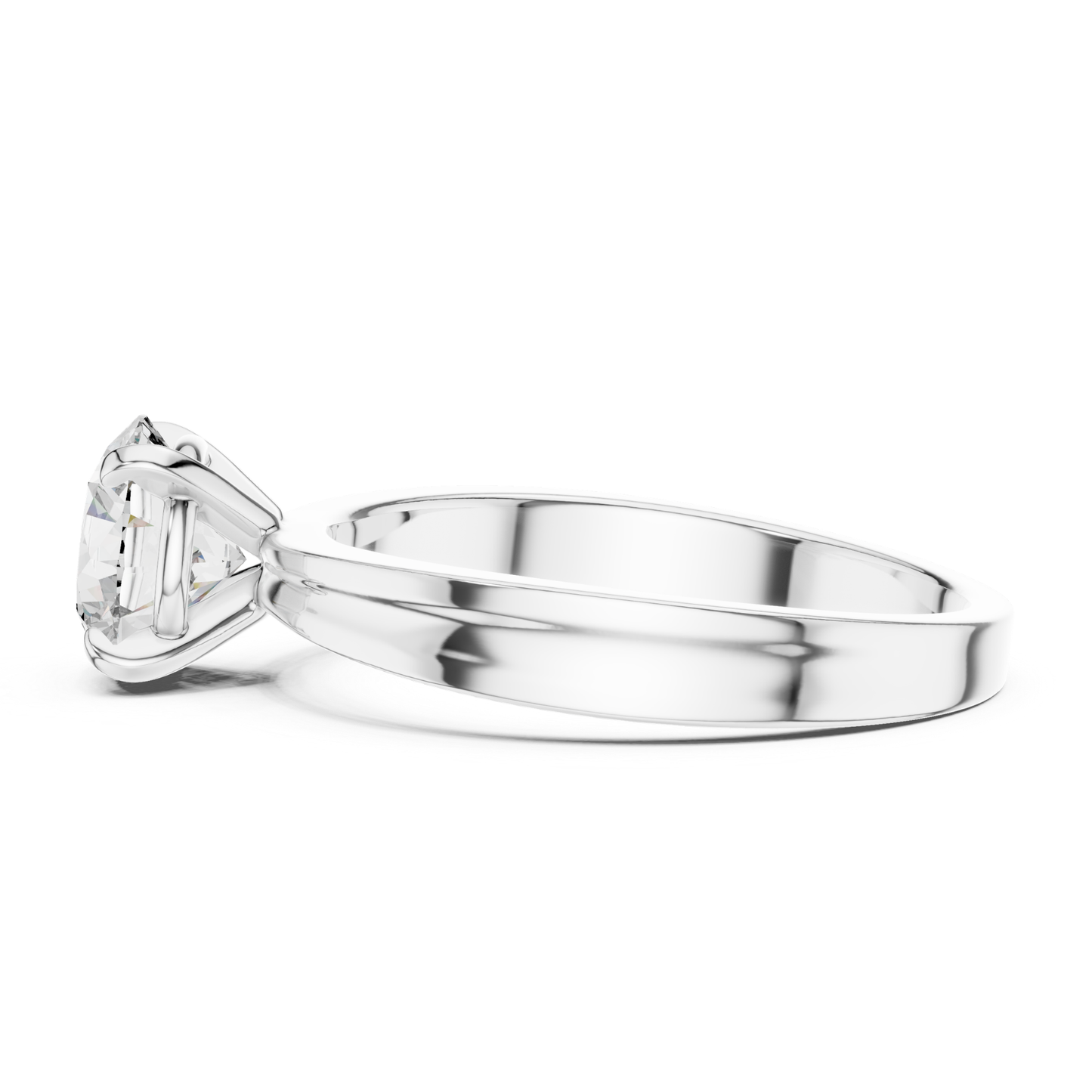 White gold solitaire ring with raised diamond setting
White gold round diamond ring side profile design
White gold polished band with round diamond
Side profile of white gold diamond solitaire ring
White gold four prong round diamond setting
White gold round brilliant diamond ring profile
Classic white gold engagement ring side detail
White gold sleek band with solitaire diamond
White gold round diamond ring gallery profile
Minimal white gold diamond ring side perspective