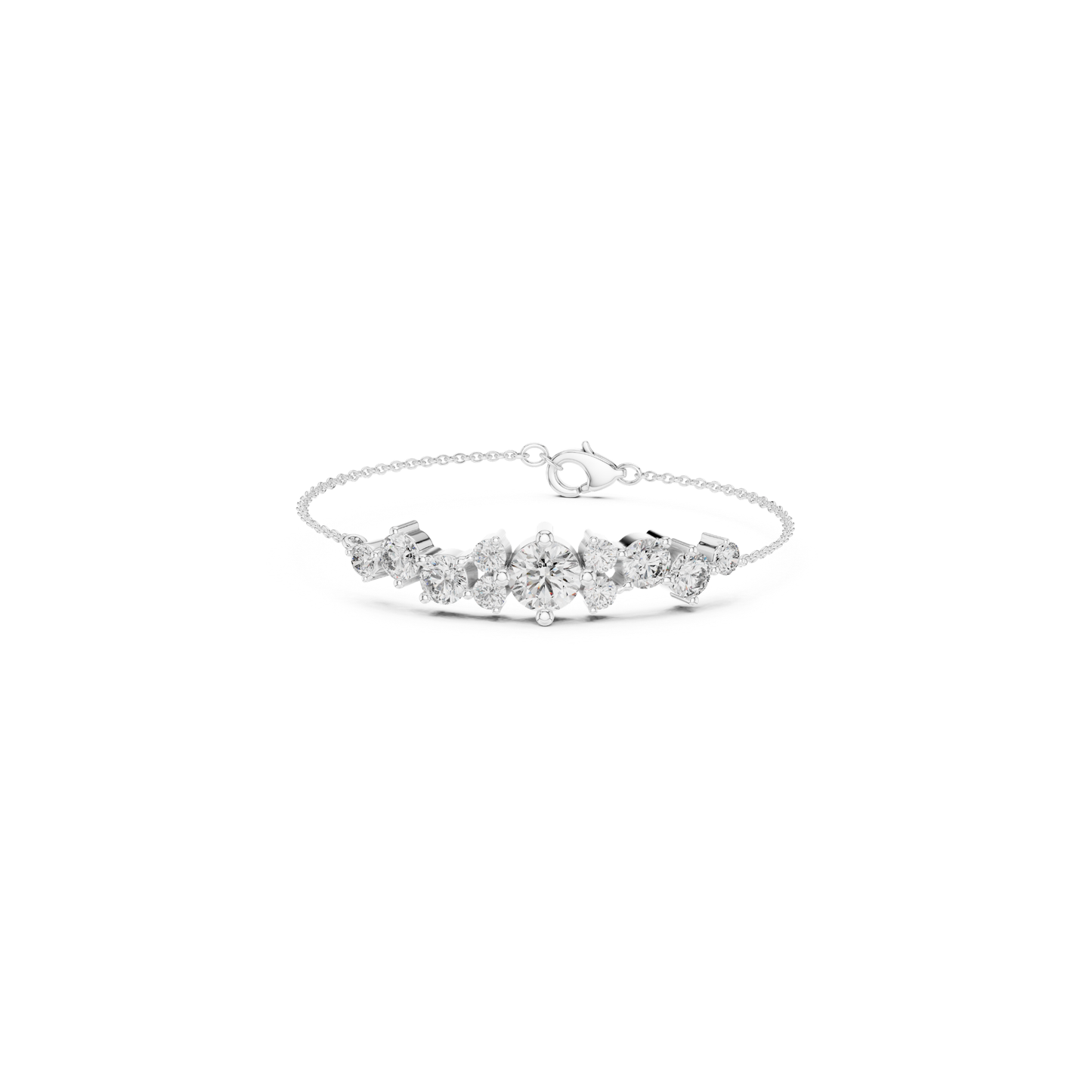 White gold round diamond cluster chain bracelet
Multi stone diamond bracelet in white gold
White gold bracelet with round diamond centerpiece
Cluster diamond bracelet with fine chain links
Round brilliant diamond chain bracelet design
White gold diamond station chain bracelet
Diamond cluster link bracelet with lobster clasp
White gold bracelet featuring graduated diamonds
Round diamond focal bracelet in white gold
Delicate white gold diamond chain bracelet