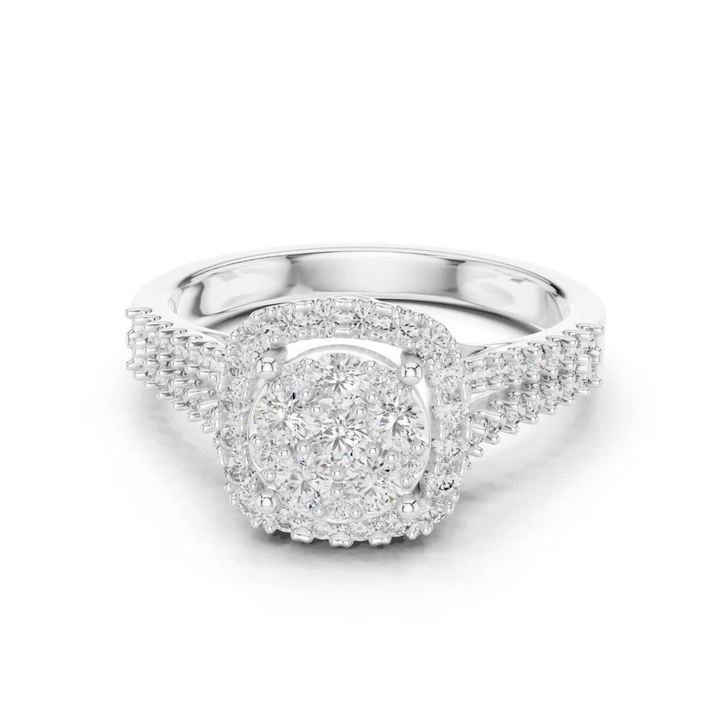 Side view white gold round diamond cluster halo ring
White gold round diamond halo ring angled view
Round diamond cluster ring in white gold side profile
White gold halo ring with round diamonds side view
Luxury white gold diamond cluster ring perspective view
Split shank white gold round diamond halo ring
White gold round diamond engagement ring side angle
Elegant white gold cluster halo ring close-up
Premium white gold round diamond ring side profile
White gold diamond cluster halo ring detailed side view