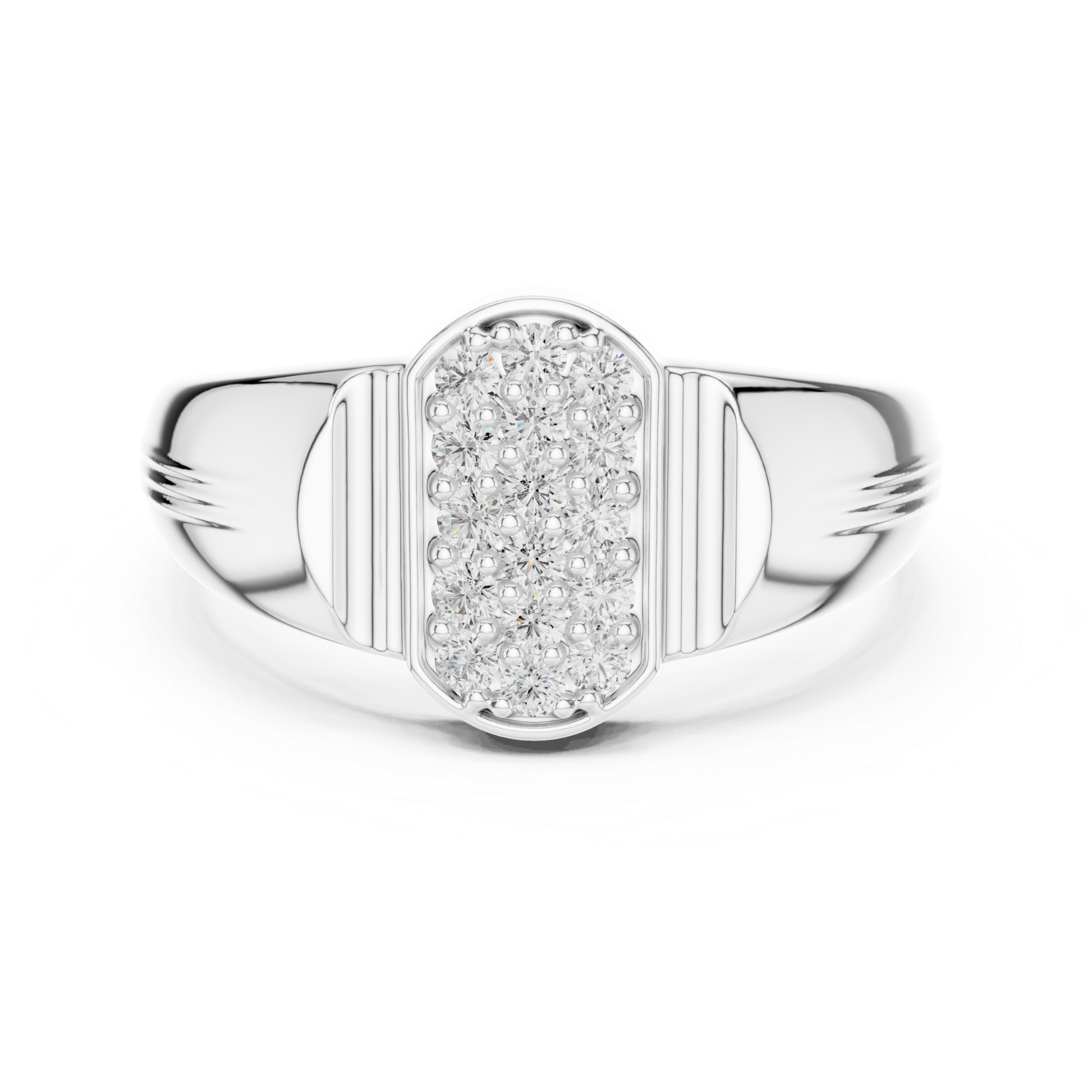 White gold diamond cluster signet ring for women
Round diamond cluster ring in white gold
Minimal white gold statement ring with round stones
White gold cluster ring with bold signet style design
Round cut cluster ring in polished white gold
White gold fashion ring with rectangular top
Elegant round signet ring for everyday wear
Modern white gold ring with round diamonds
Luxury white gold ring with classic cluster setting
White gold multi ring with sleek bold band