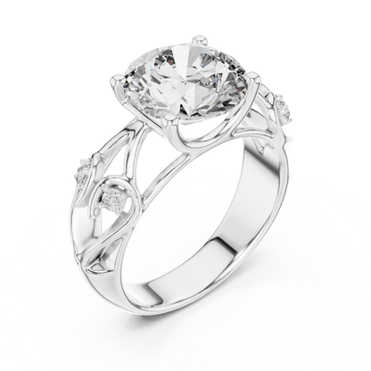 White gold round diamond floral ring angled view
Angled view of white gold round diamond ring
White gold floral engagement ring with round diamond
Round diamond ring with floral open band design
White gold nature inspired round diamond ring
Round solitaire diamond ring with floral details
White gold leaf inspired diamond ring
White gold floral ring with six prong setting
Angled white gold ring with round lab grown diamond
White gold round diamond floral statement ring