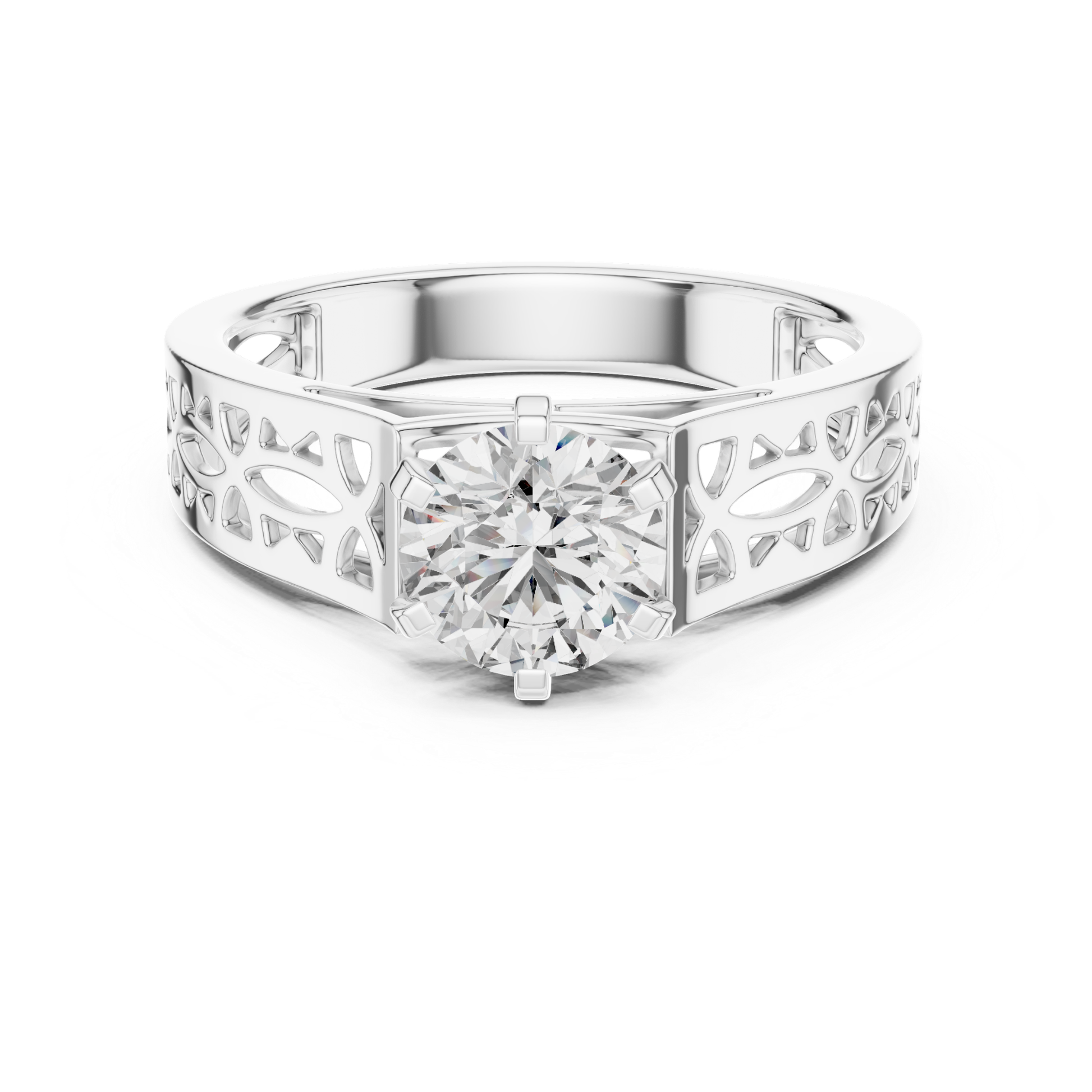 White gold ring with round solitaire diamond design
Openwork white gold diamond band ring design
Wide white gold ring with round brilliant diamond
Carved white gold solitaire diamond band ring
Six prong round diamond white gold band ring
Polished white gold open pattern diamond ring
Round brilliant diamond wide white gold band
Decorative white gold round diamond band ring
Modern cutout white gold round diamond ring
White gold handcrafted round diamond band ring