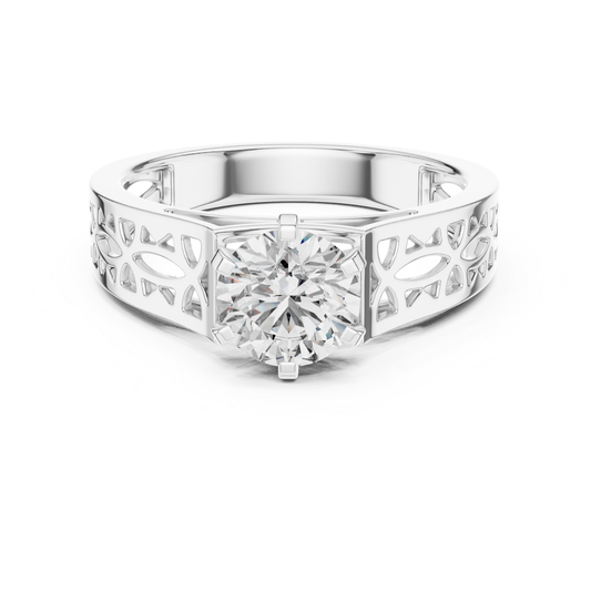 White gold ring with round solitaire diamond design
Openwork white gold diamond band ring design
Wide white gold ring with round brilliant diamond
Carved white gold solitaire diamond band ring
Six prong round diamond white gold band ring
Polished white gold open pattern diamond ring
Round brilliant diamond wide white gold band
Decorative white gold round diamond band ring
Modern cutout white gold round diamond ring
White gold handcrafted round diamond band ring