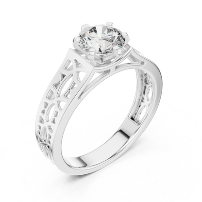 White gold round diamond openwork band angled view
Angled white gold solitaire diamond band ring design
White gold openwork round diamond ring side angle
White gold carved band with round diamond design
Round diamond white gold polished open band ring
Six prong white gold round diamond ring profile
White gold decorative openwork solitaire band ring
Wide white gold round diamond ring angled design
White gold handcrafted cutout diamond band ring
Modern white gold openwork round diamond band