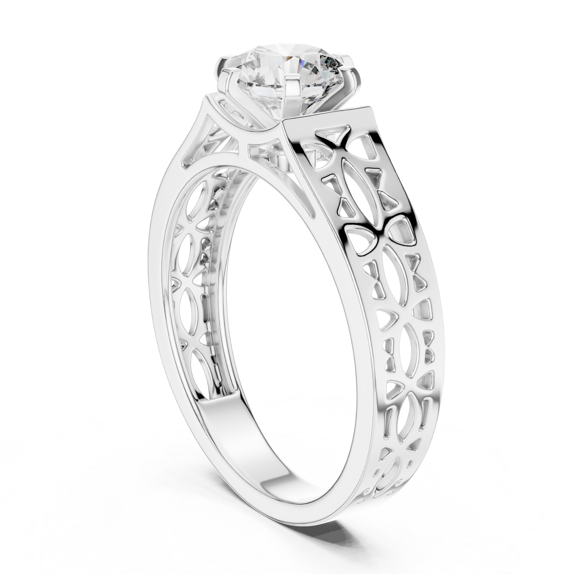 White gold round diamond openwork band side profile
White gold solitaire diamond ring side profile view
White gold openwork band with round diamond design
Side profile white gold carved diamond band ring
White gold polished round diamond open band design
Six prong white gold solitaire diamond ring profile
White gold decorative cutout diamond band design
Wide white gold round diamond side profile ring
White gold handcrafted openwork solitaire band ring
Modern white gold round diamond ring side profile