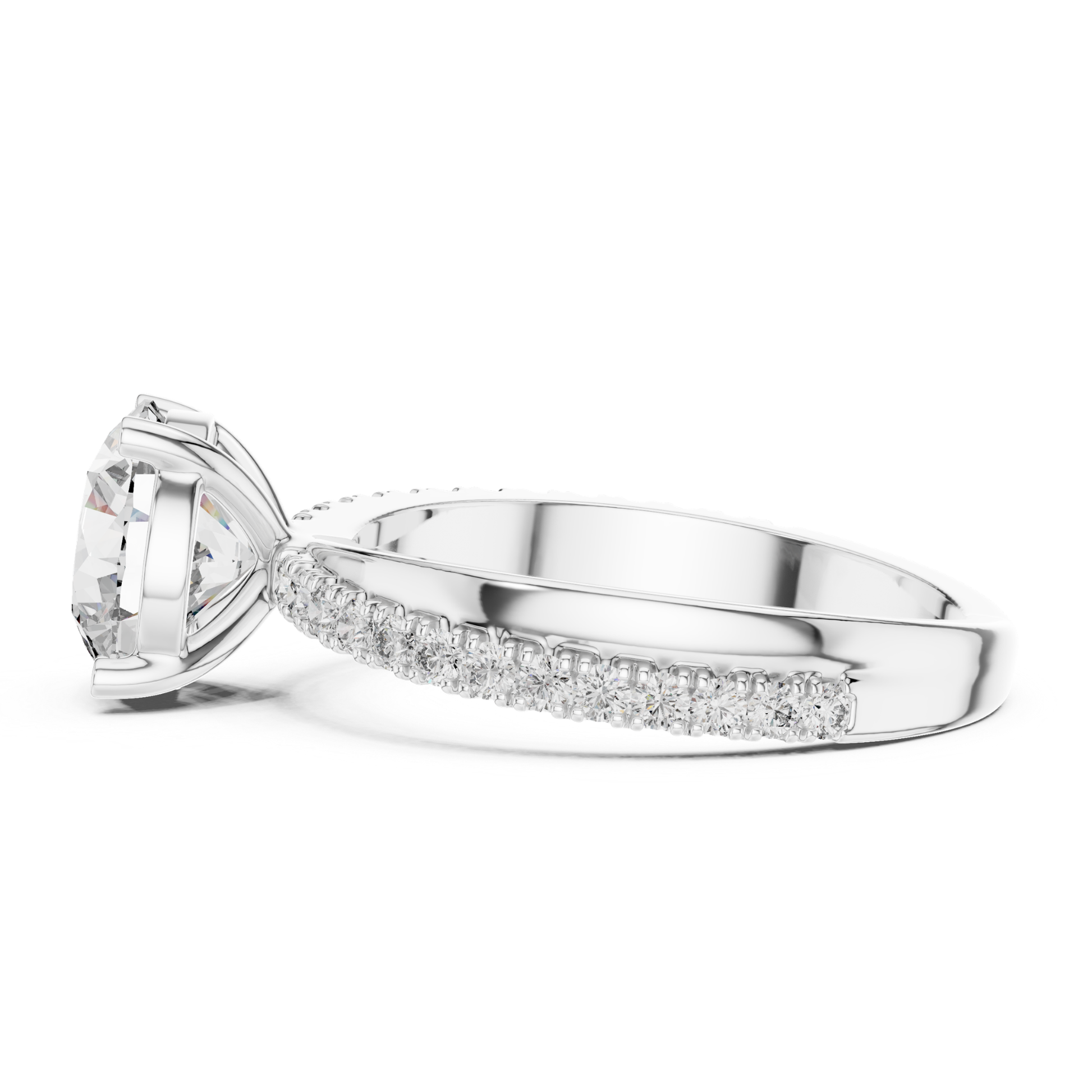 Side view round diamond ring in white gold with split shank pave band
White gold round solitaire ring with pave diamonds
Round cut diamond ring in white gold side profile
White gold diamond ring with split shank band
Classic round diamond engagement ring in white gold
White gold ring with round center diamond
Four prong round diamond ring with pave band
Elegant white gold split shank diamond ring
Minimal round diamond ring in white gold
White gold pave diamond engagement ring