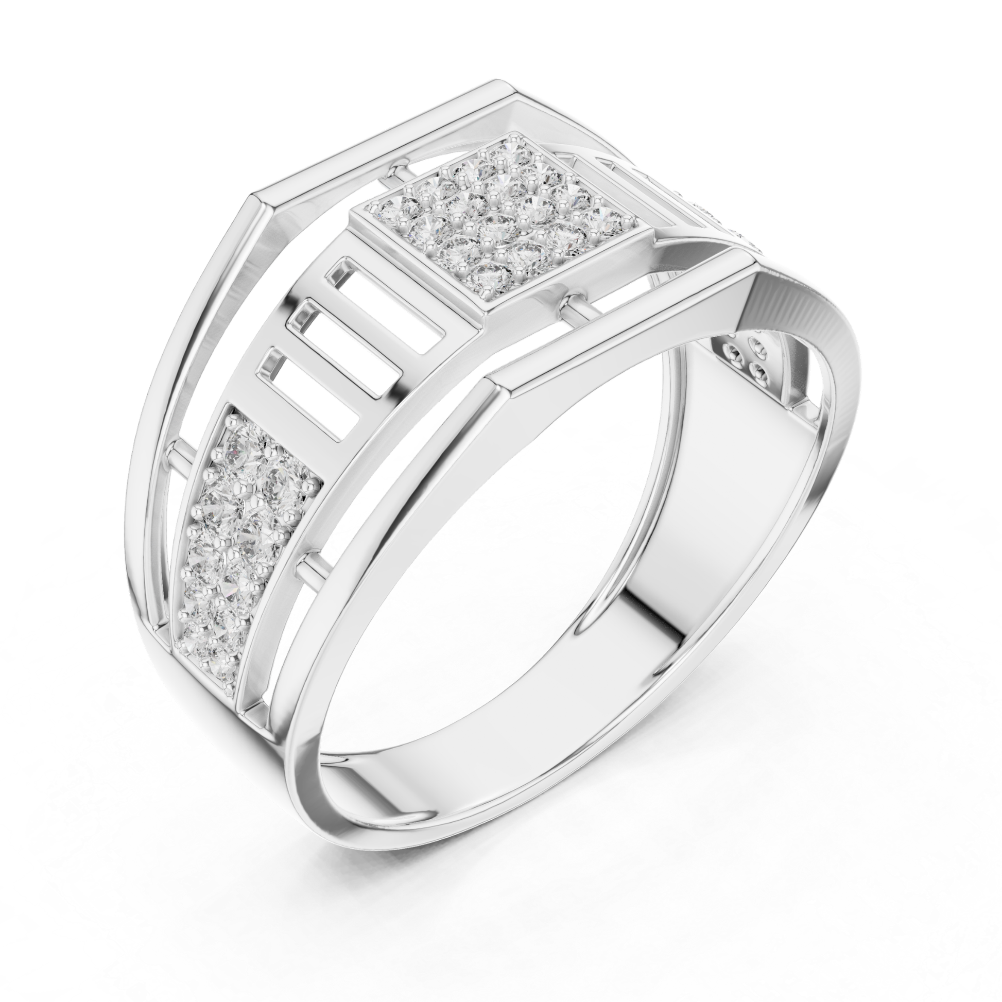 White gold square cluster ring with round diamonds
Modern white gold geometric diamond band ring
Elegant white gold open frame diamond ring
White gold designer ring with pave diamonds
Luxury white gold statement ring for women
Stylish white gold wide band diamond ring
Fine jewelry white gold round diamond fashion ring
Unique white gold geometric ring closeup view
Handmade white gold diamond cluster ring
White gold contemporary ring with sparkling diamonds