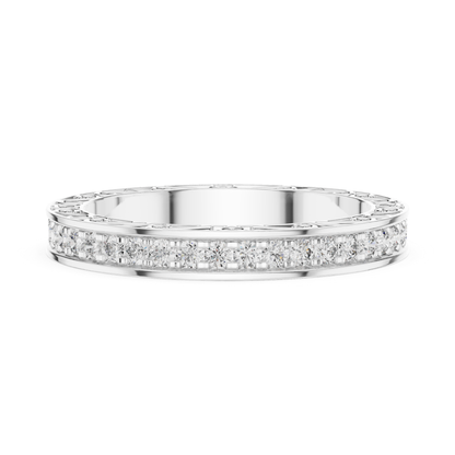 White gold round diamond vintage milgrain band
White gold eternity ring with round diamonds
Diamond wedding band in white gold
White gold stackable diamond band ring
Vintage inspired diamond eternity ring
White gold anniversary band with diamonds
Fine white gold round diamond band
Elegant diamond ring with milgrain details
White gold diamond band close up view
Classic white gold eternity wedding ring