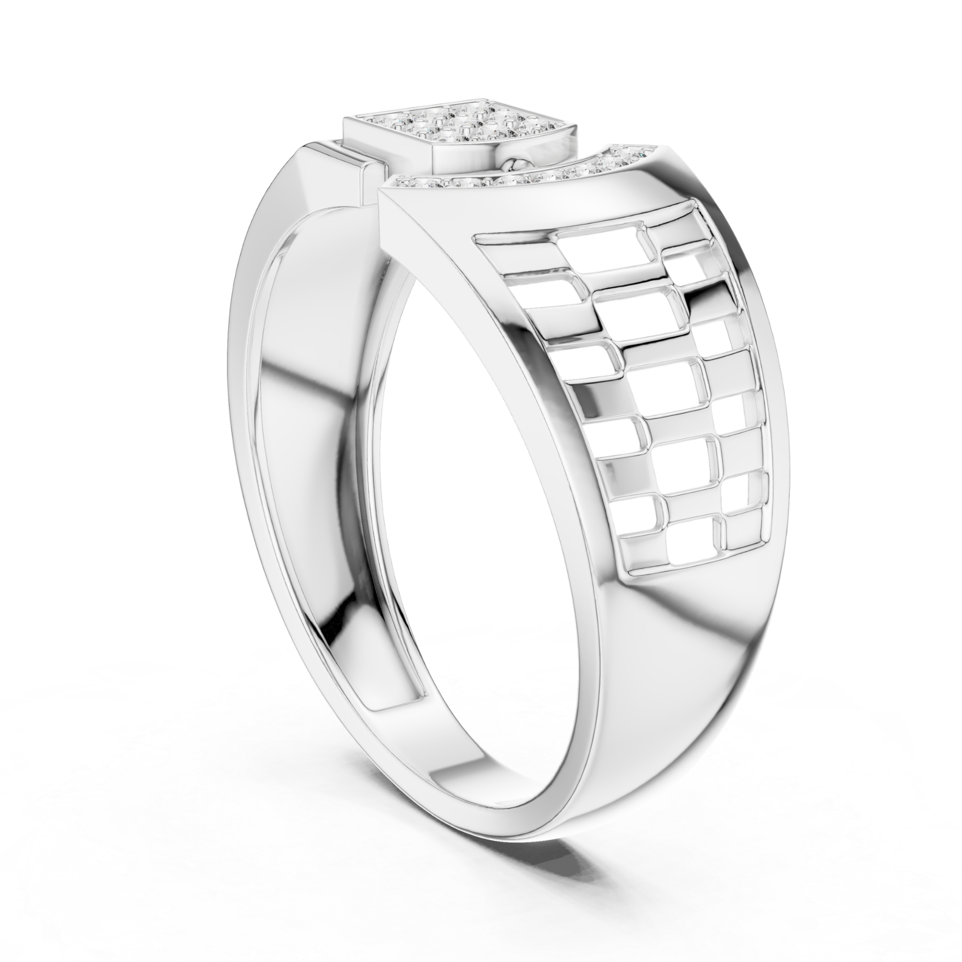 White gold designer ring with round diamonds
Luxury white gold diamond statement ring
Stylish white gold ring with geometric design
Premium white gold ring featuring round diamonds
Elegant white gold modern diamond ring
High polish white gold ring with diamond accents
Designer white gold fashion ring for men
Bold white gold ring with open pattern detailing
Modern white gold ring with sparkling round diamonds
Exclusive white gold diamond designer ring
