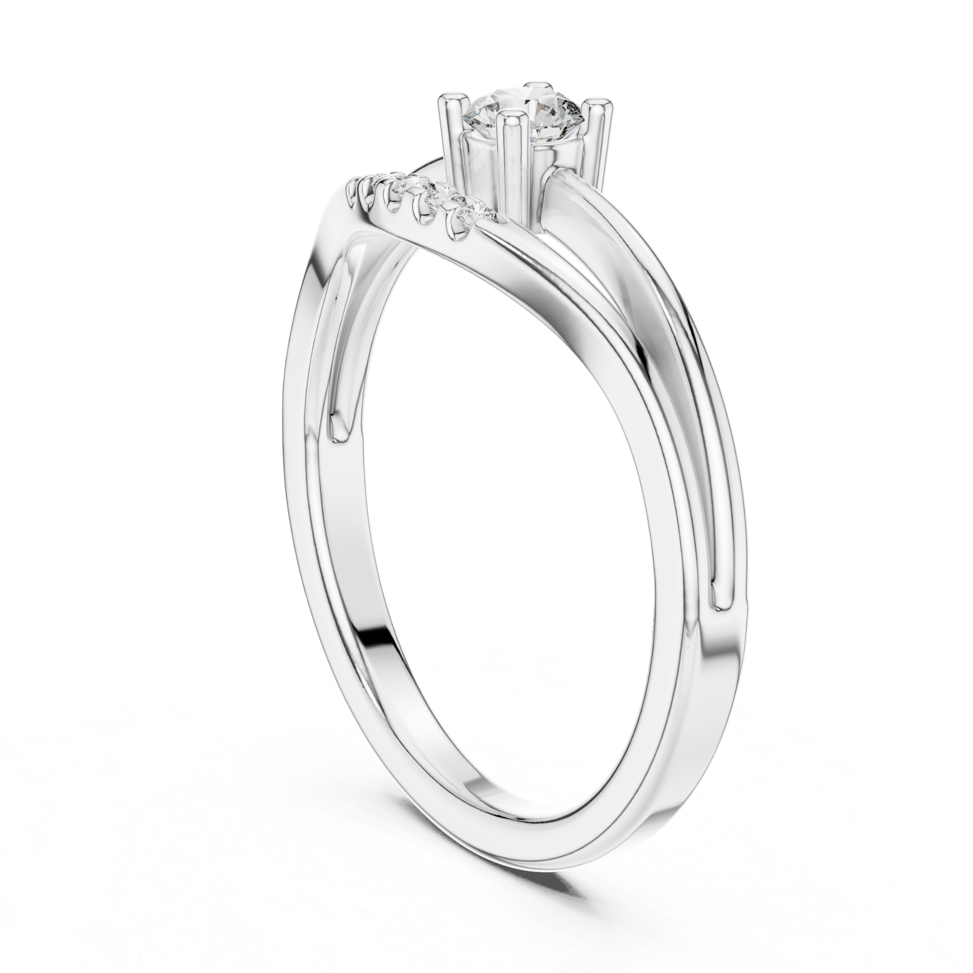 White gold solitaire diamond wrap ring
Side view of white gold wrap ring
Minimal white gold solitaire engagement ring
White gold crossover diamond ring profile
Modern wrap style diamond ring
Round diamond ring with curved white band
White gold open wrap engagement ring
Elegant solitaire wrap ring side angle
White gold ring with accent diamonds
Minimal curved band diamond ring in white gold