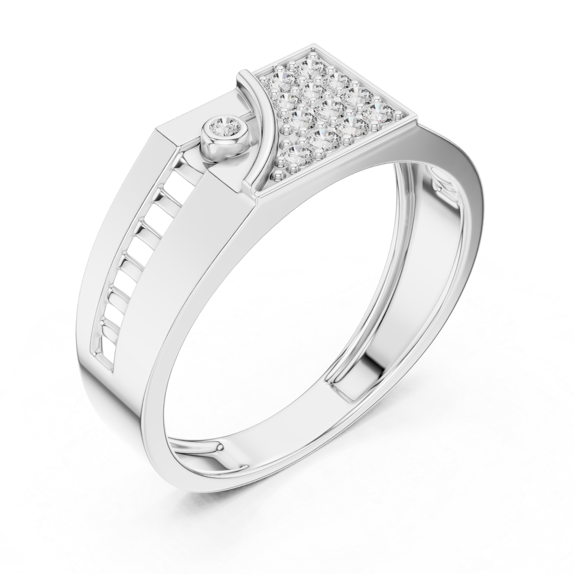 White gold square diamond statement ring design
White gold geometric ring with round diamonds
Modern white gold diamond fashion band ring
White gold wide band with diamond cluster
Contemporary white gold statement diamond ring
White gold luxury ring with pave diamonds
Bold white gold geometric diamond band
Elegant white gold modern statement ring
White gold designer ring with round diamonds
White gold polished band with diamond details