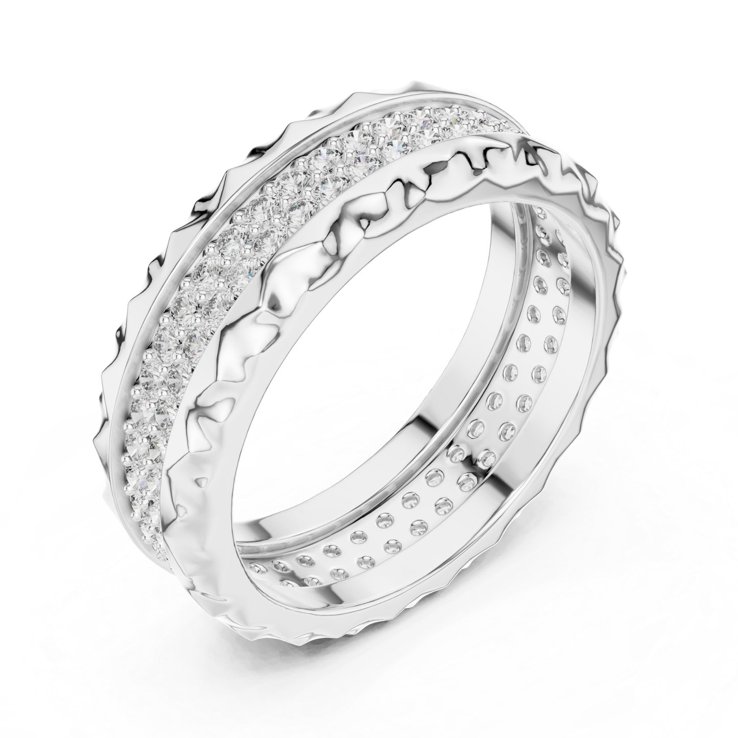 White gold eternity ring with textured diamond band
Round diamond eternity band in polished white gold
White gold pave diamond ring with carved texture
Modern white gold eternity ring with round diamond
Luxury white gold band with sparkling diamond row
Textured white gold ring with continuous round diamond
Elegant white gold diamond eternity band design
Wide white gold ring with pave set round diamond
White gold anniversary band with textured edge
White gold diamond ring with bold texture