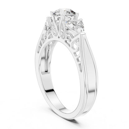 White gold three stone diamond ring gallery view
White gold ring with round and trillion diamonds
Three stone diamond ring with filigree gallery
White gold diamond ring side gallery
Open gallery three stone diamond ring
White gold ring with raised diamond setting
Filigree gallery white gold diamond ring
Three stone engagement ring in white gold
White gold ring with polished band
Three stone diamond ring with openwork gallery