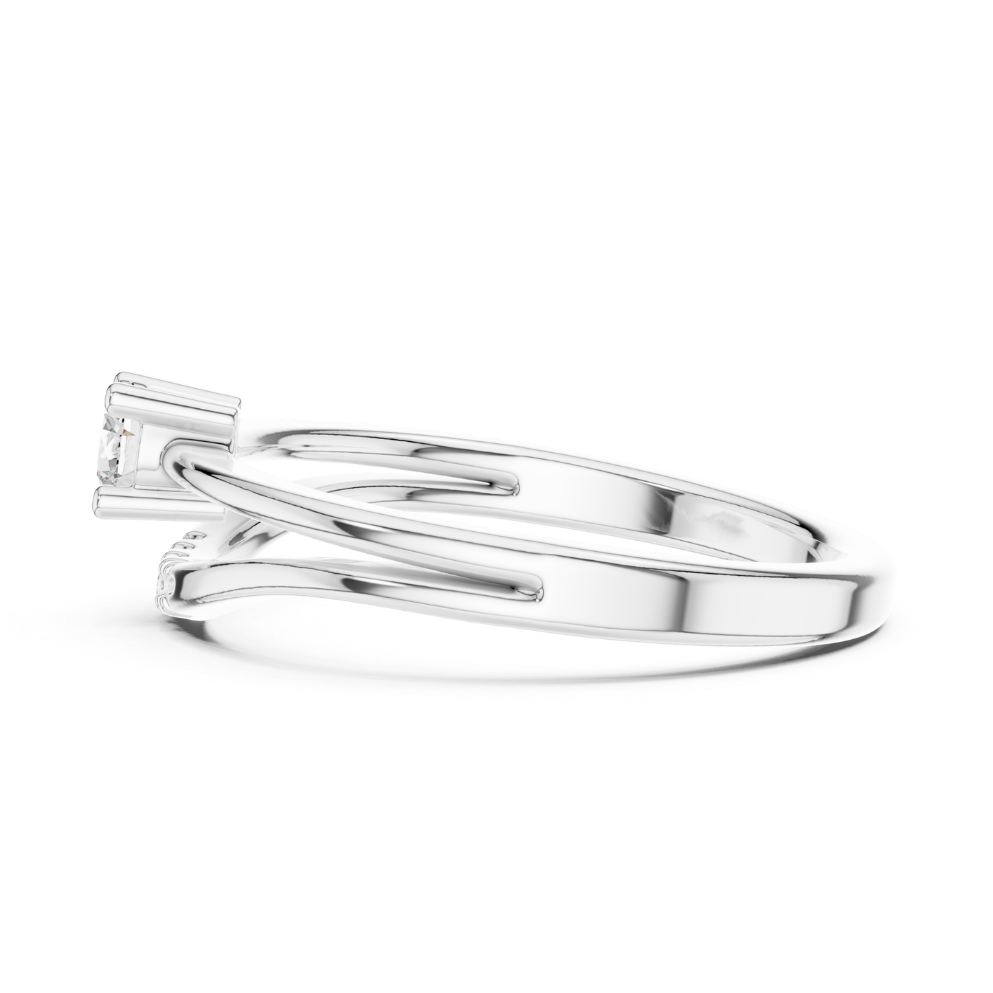 White gold twisted bypass diamond ring
Side view of white gold bypass ring
Twisted white gold ring with round diamond
White gold crossover diamond ring design
Minimal twisted diamond ring in white gold
Modern bypass engagement ring side profile
White gold solitaire ring with curved band
Elegant twisted band diamond ring side view
Round diamond crossover ring in white gold
White gold minimalist bypass ring profile