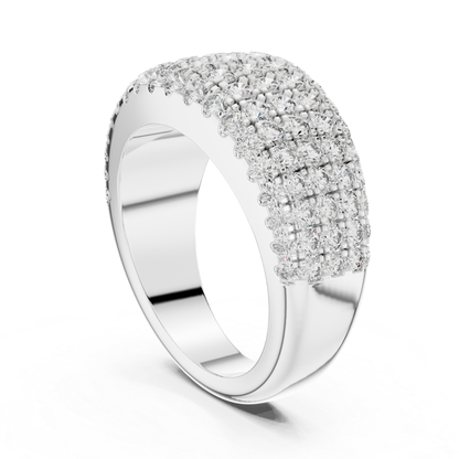 Vertical view white gold wide Pave diamond band ring
White gold multi row diamond ring upright angle view
White gold statement diamond band vertical perspective
Wide white gold ring with round brilliant diamonds
White gold luxury Pave diamond anniversary band
Upright white gold layered diamond fashion ring
Bold white gold multi diamond statement band
White gold wide diamond ring vertical profile
Multi row white gold Pave ring standing display
White gold round diamond band upright side view