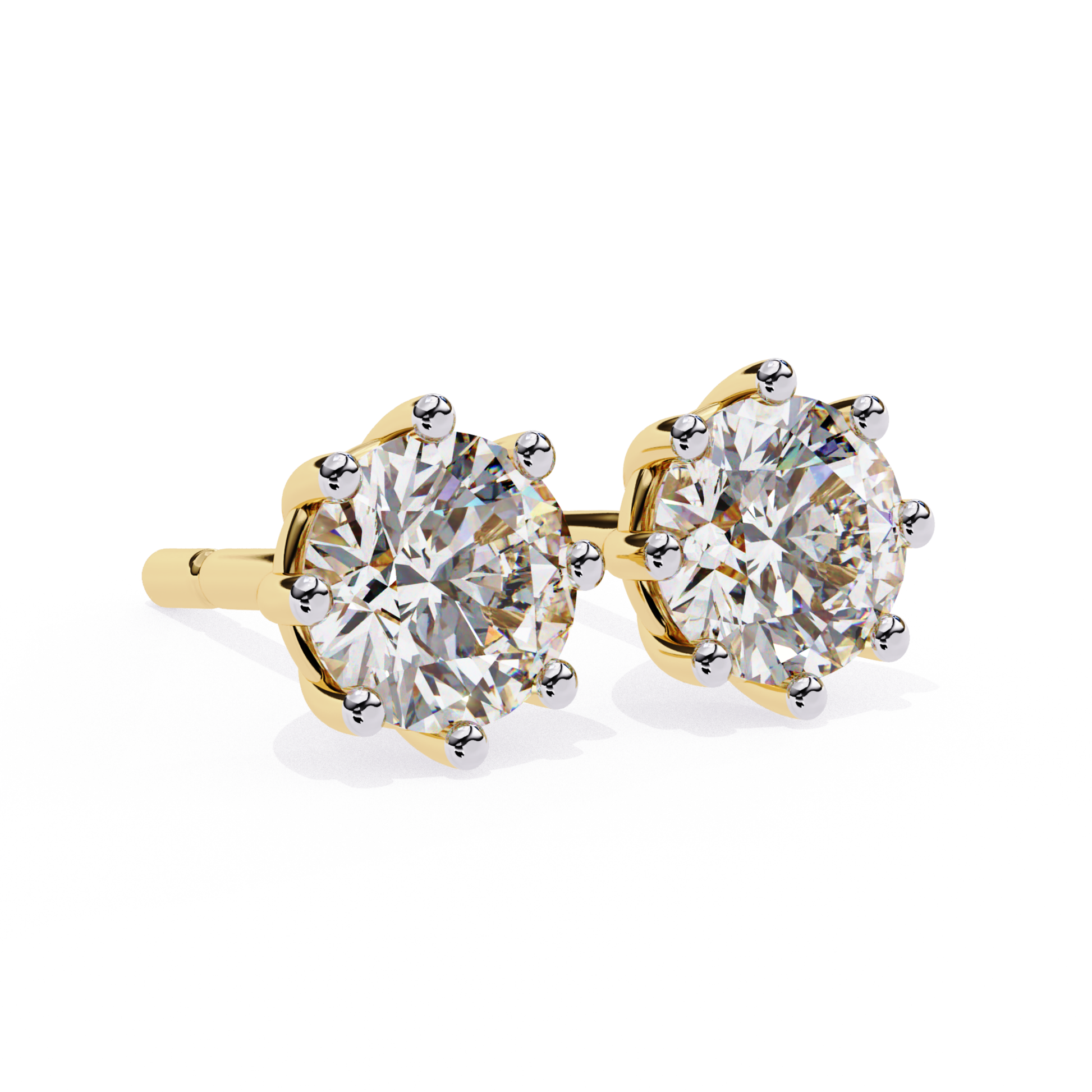 Elegant yellow gold stud earrings with a radiant cluster of diamonds, showcasing a sparkling centerpiece surrounded by smaller diamonds.