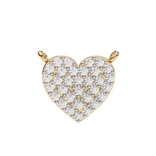 Yellow gold heart pendant with round diamond setting front view