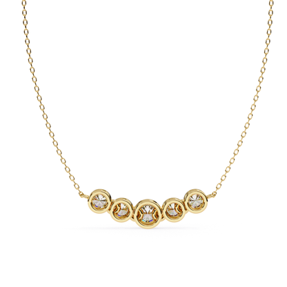Yellow gold necklace rear side showing round diamonds
