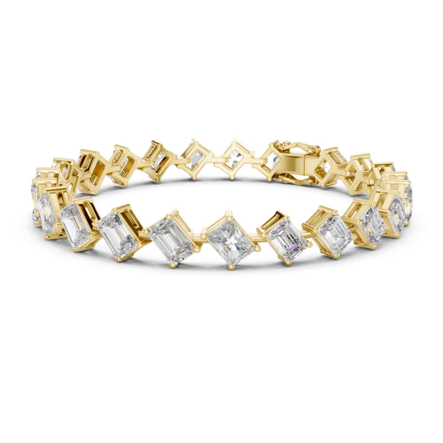 Yellow gold angled emerald cut diamond tennis bracelet
East west emerald diamond bracelet in yellow gold
Luxury step cut diamond tennis bracelet for women
Yellow gold bracelet with tilted emerald diamonds
Fine jewelry emerald cut diamond bracelet design
Modern geometric diamond tennis bracelet in gold
Premium emerald cut diamond line bracelet
Designer yellow gold bracelet with step cut stones
Elegant tennis bracelet featuring emerald diamonds
Solid gold angled emerald diamond bracelet