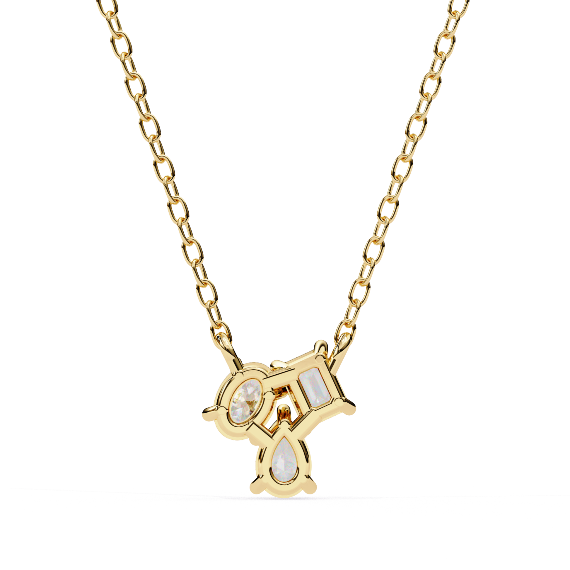 Yellow gold cluster pendant with mixed shape opal and colorless accent stone