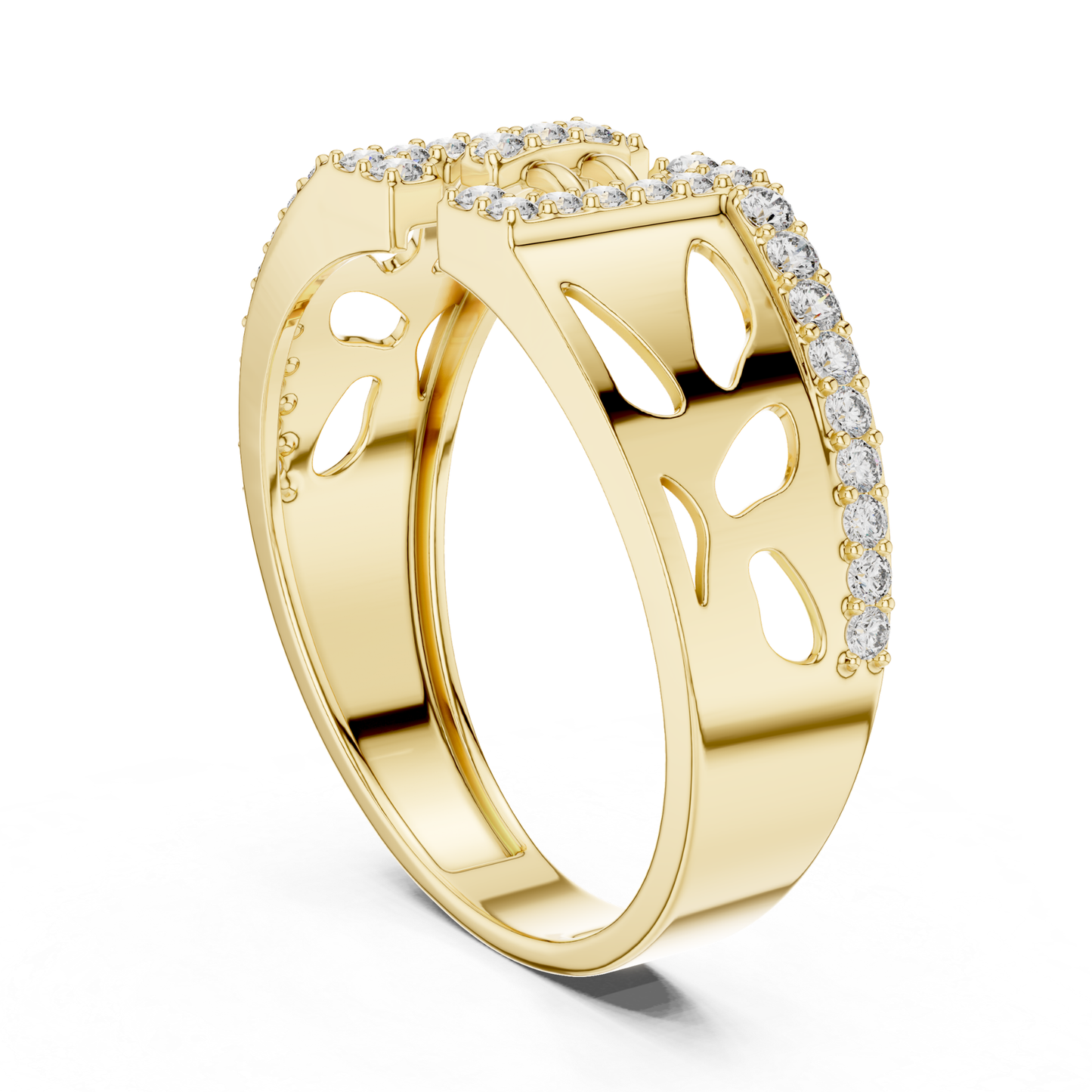 Yellow gold cutout diamond statement ring side view
Side profile yellow gold abstract diamond ring
Yellow gold openwork band with round diamonds
Contemporary yellow gold cutout diamond design
Bold yellow gold fashion ring side angle
Yellow gold luxury open style diamond ring
Elegant yellow gold designer band with diamonds
Yellow gold geometric statement ring profile
Modern yellow gold wide band with diamonds
Yellow gold polished cutout ring with diamonds