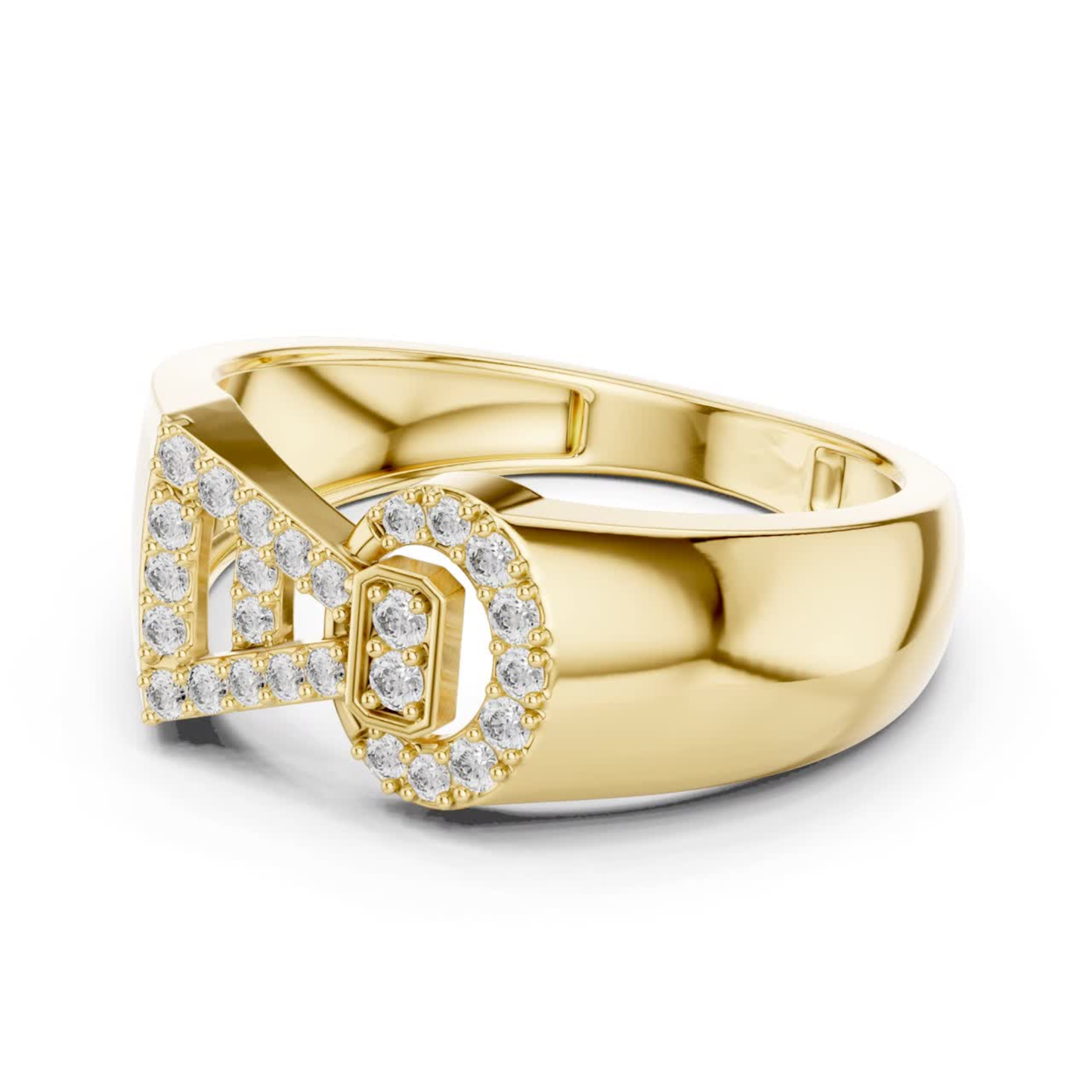 Angled view yellow gold diamond buckle ring
Yellow gold buckle style diamond ring
Round diamond buckle gold ring perspective
Yellow gold geometric diamond buckle band
Angled profile yellow gold diamond ring
Yellow gold statement buckle ring design
Diamond accented yellow gold buckle ring
Three quarter view gold buckle ring
Yellow gold diamond fashion ring angle
Perspective view yellow gold buckle band