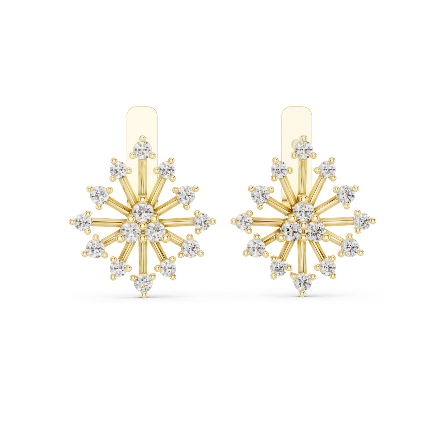 Yellow gold diamond sunburst earrings front view
Yellow gold diamond starburst earrings pair design
Round diamond cluster earrings yellow gold setting
Sunburst diamond earrings yellow gold front angle
Floral diamond stud earrings yellow gold design
Geometric diamond earrings yellow gold close view
Round diamond multi stone earrings yellow gold
Elegant diamond sunburst earrings yellow gold pair
Minimal diamond cluster earrings yellow gold front
Prong diamond stud earrings yellow gold design
