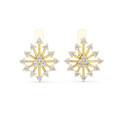 Yellow gold diamond sunburst earrings front view
Yellow gold diamond starburst earrings pair design
Round diamond cluster earrings yellow gold setting
Sunburst diamond earrings yellow gold front angle
Floral diamond stud earrings yellow gold design
Geometric diamond earrings yellow gold close view
Round diamond multi stone earrings yellow gold
Elegant diamond sunburst earrings yellow gold pair
Minimal diamond cluster earrings yellow gold front
Prong diamond stud earrings yellow gold design