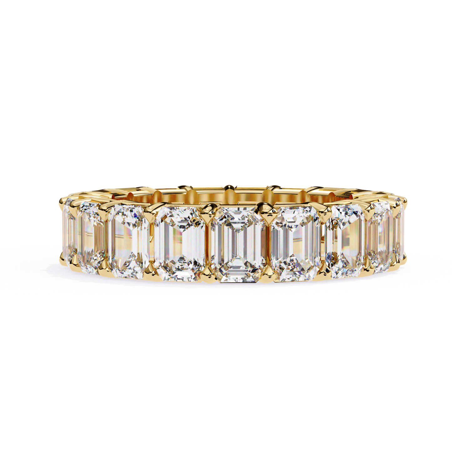 Yellow gold eternity ring with emerald diamonds
Emerald diamonds in yellow gold eternity band
Yellow gold eternity band with diamonds
Side view of yellow gold eternity ring
Close up of yellow gold band with diamonds
Top view of yellow gold diamond ring
Continuous emerald diamonds in yellow gold
Yellow gold ring with emerald cut diamonds
Classic yellow gold eternity ring
Polished yellow gold band with diamonds