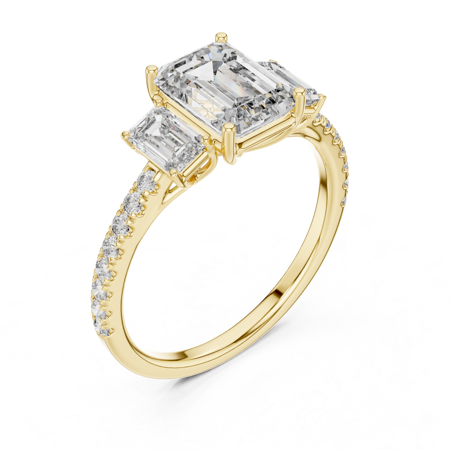 Yellow gold emerald cut diamond ring with side diamonds
Emerald cut three stone diamond ring angled view
Yellow gold diamond ring with emerald center stone
Three stone emerald diamond ring with accented band
Emerald cut diamond ring in yellow gold view
Yellow gold ring featuring emerald and baguette diamonds
Emerald diamond ring with prong setting and stones
Yellow gold three stone diamond ring with slim band
Emerald cut center diamond ring with accents
Yellow gold diamond ring showcasing emerald cut stones