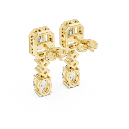 Back view yellow gold emerald halo diamond earrings
Rear angle emerald cut diamond drop earrings
Yellow gold diamond dangle earrings back profile
Open gallery emerald halo earrings rear view
Yellow gold multi stone diamond earrings back side
Rear profile geometric diamond drop earrings
Yellow gold designer diamond earrings back view
Diamond drop earrings with open back setting
Back angle oval and emerald diamond earrings
Yellow gold luxury diamond earrings rear profile