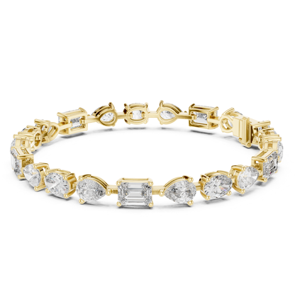 Close view yellow gold emerald oval pear diamond bracelet
Yellow gold bracelet with pear oval emerald diamonds
Mixed shape diamond bracelet close profile
Emerald oval pear diamond bracelet detail view
Yellow gold multi shape diamond line bracelet
Pear oval emerald diamond bracelet close angle
Yellow gold bracelet with mixed diamond cuts
Detailed view mixed shape tennis bracelet
Emerald oval pear diamond bracelet pattern
Yellow gold designer diamond bracelet close view