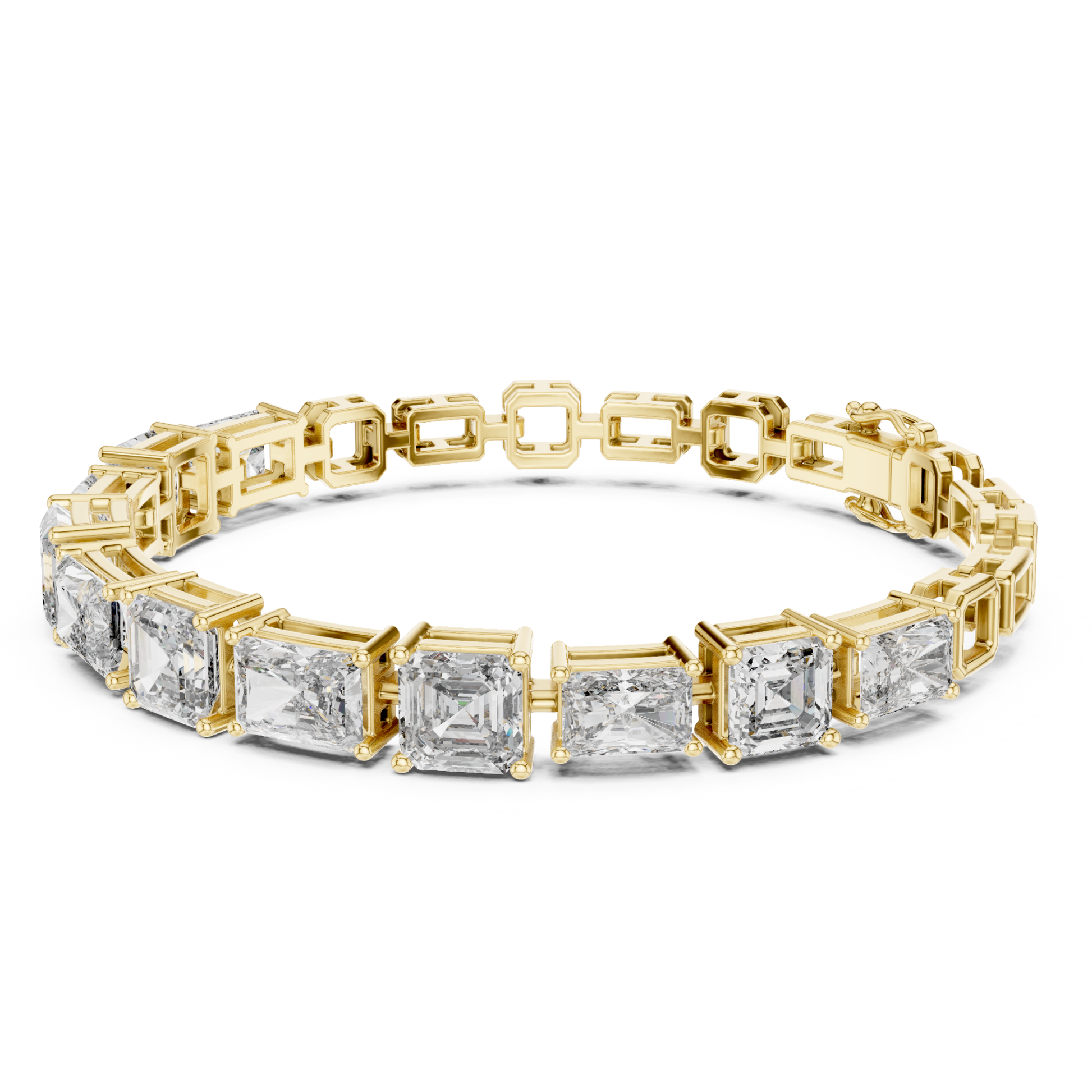 Yellow gold bracelet with mixed shape diamonds
Geometric diamond tennis bracelet in polished yellow gold
Elegant bracelet with radiant and emerald stones
Luxury yellow gold bracelet with fancy cut diamonds
Fine tennis bracelet with geometric stone layout
Statement diamond bracelet with sleek gold links
Modern yellow gold bracelet with bold diamonds
Delicate bracelet with polished yellow gold finish
Premium diamond bracelet with unique cut pattern
Stylish tennis bracelet with fancy diamond setting
