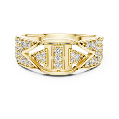 Yellow gold geometric ring with round diamonds
Bold yellow gold round diamond statement ring
Yellow gold wide band ring with diamonds
Modern geometric yellow gold diamond ring design
Round diamond yellow gold fashion band ring
Yellow gold luxury ring with round diamonds
Geometric diamond accented yellow gold ring
Yellow gold architectural style diamond ring
Round diamond cluster ring in yellow gold
Yellow gold designer ring with round diamonds