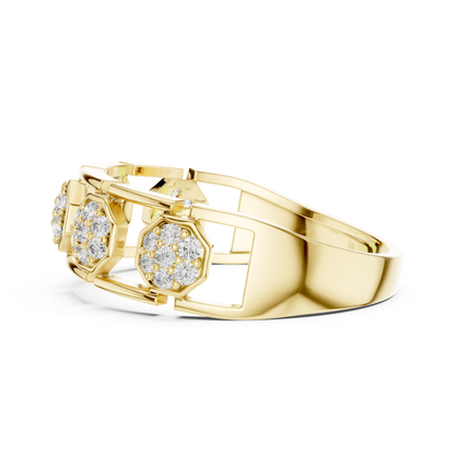 Yellow gold hexagon diamond link ring side view
Side profile yellow gold geometric cluster ring
Yellow gold open link diamond band ring
Modern yellow gold hexagon motif fashion ring
Yellow gold connected diamond station ring
Contemporary yellow gold openwork band ring
Yellow gold structured hexagon diamond ring
Elegant yellow gold geometric link band
Round diamond yellow gold designer ring profile
Yellow gold architectural diamond fashion ring