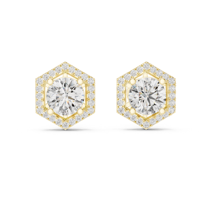 Yellow gold hexagon halo round diamond stud earrings
Round diamond hexagon earrings in yellow gold
Hexagon shaped diamond halo stud earrings
Yellow gold round diamond geometric earrings
Halo diamond stud earrings with hexagon frame
Round center diamond hexagon earrings
Yellow gold diamond stud earrings with halo design
Geometric diamond halo earrings in yellow gold
Round diamond earrings with hexagon border
Hexagon diamond stud earrings with round center stone