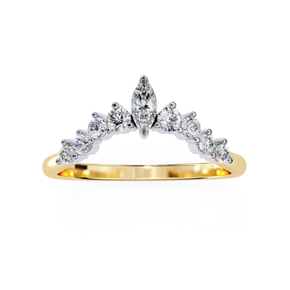 Yellow gold marquise diamond crown ring
Marquise center diamond curved band
Yellow gold crown style diamond ring
Marquise diamond with round side stones
Curved diamond band yellow gold
Marquise diamond ring front view
Yellow gold band with marquise top
Crown pattern diamond ring view
Marquise diamond raised setting
Yellow gold diamond crown design