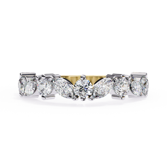 Front angle diamond ring
Marquise round stone layout
Yellow gold stone band
Prong diamond row view
Mixed cut diamond line
Straight diamond band view
Gold band stone setting
Marquise center stone angle
Diamond ring front view
Stone row gold band