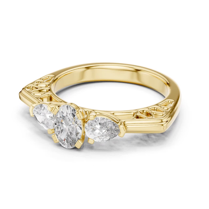 Yellow gold oval cut diamond ring front view
Three stone pear side diamond ring yellow gold
Oval center diamond ring with pear sides yellow gold
Front angle yellow gold three stone diamond ring
Yellow gold engagement ring oval cut center stone
Pear side diamond ring yellow gold setting
Oval cut diamond ring yellow gold close view
Yellow gold ring with three stone design
Side view oval cut diamond ring yellow gold
Minimal three stone diamond ring yellow gold