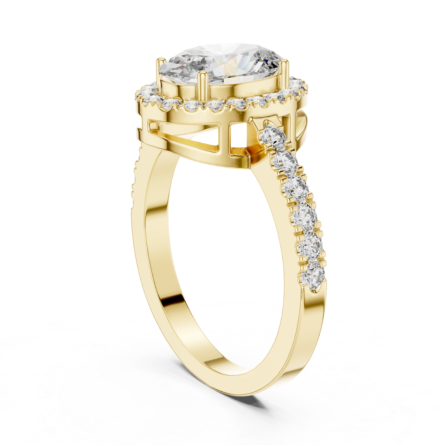 Yellow gold oval halo diamond ring rear angle view
Rear angle of oval halo diamond ring
Yellow gold oval halo ring with open gallery
Oval diamond halo ring with pavé band
Yellow gold oval center diamond halo ring
Lab grown oval halo diamond ring
Yellow gold ring with oval halo setting
Rear profile of oval halo engagement ring
Yellow gold polished oval halo ring
Oval halo diamond ring with accent diamonds