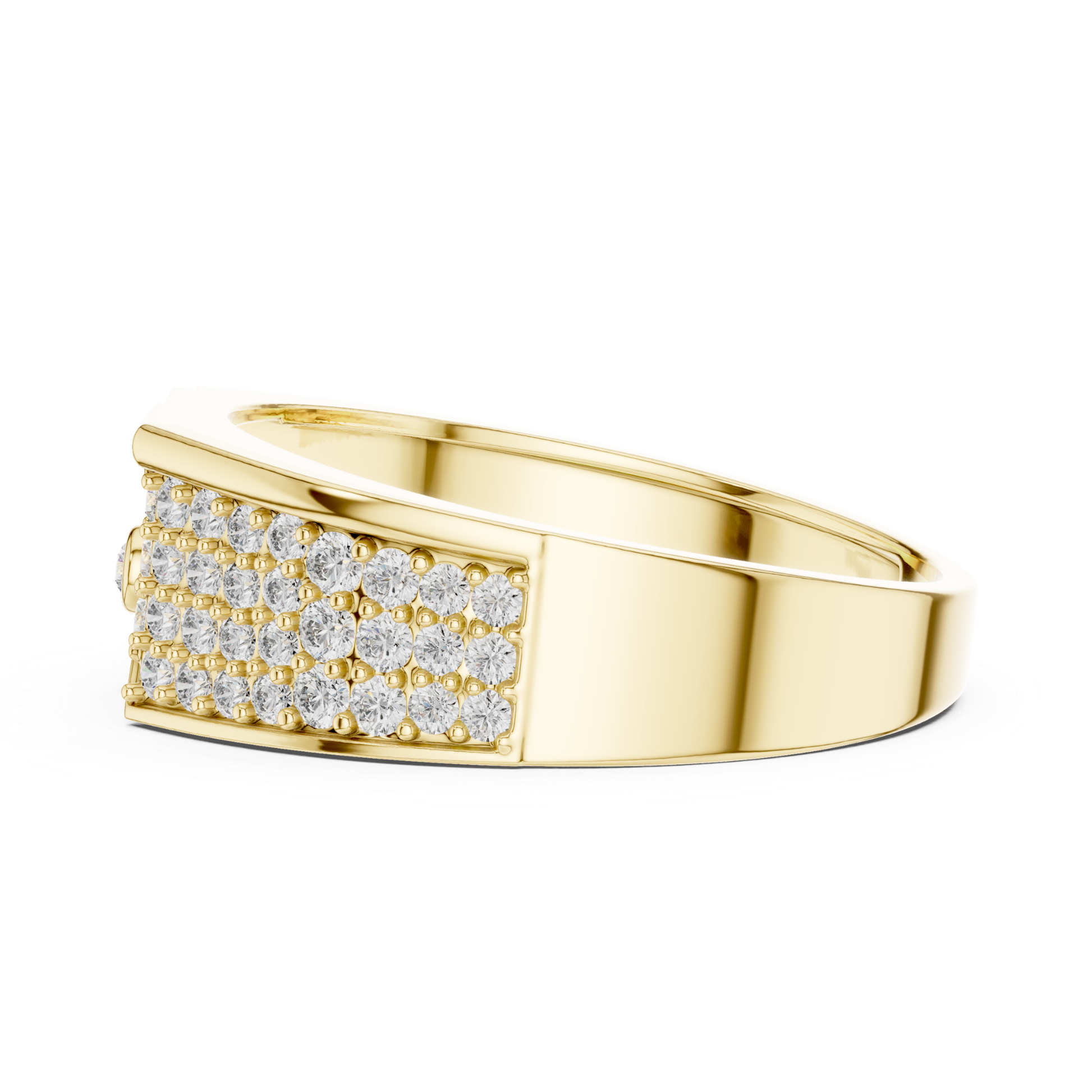 Yellow gold pave diamond band ring back view
Back profile yellow gold diamond statement ring
Yellow gold wide band with pave diamonds
Modern yellow gold diamond ring rear angle
Contemporary yellow gold pave diamond band
Yellow gold luxury ring with diamond rows
Elegant yellow gold rear view diamond ring
Yellow gold geometric pave diamond profile
Bold yellow gold fashion ring back detail
Yellow gold designer band with pave diamonds