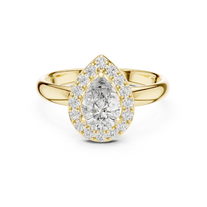 Pear cut diamond halo ring in yellow gold
Yellow gold ring with pear shaped center diamond
Pear diamond ring surrounded by round diamonds
Yellow gold pear halo engagement ring
Pear shaped diamond ring with halo setting
Polished yellow gold pear diamond ring
Pear center diamond ring with round halo
Yellow gold ring featuring a pear cut diamond
Classic pear halo ring with diamond accents
Elegant yellow gold ring with pear halo design