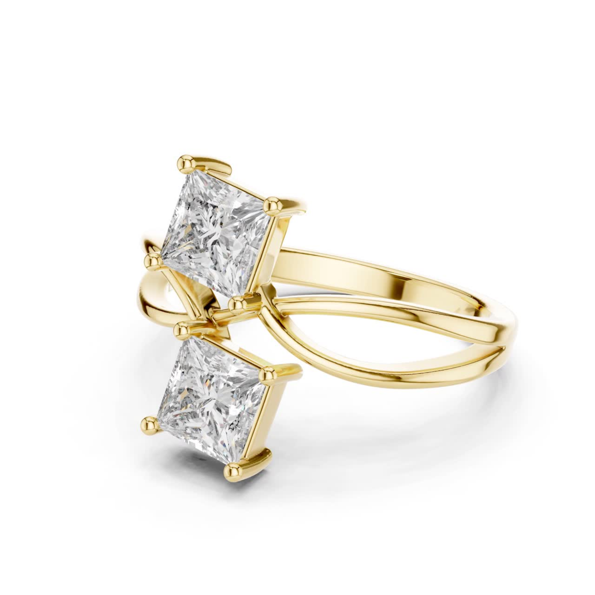 Side view princess cut diamond bypass ring in yellow gold
Yellow gold bypass ring with princess diamonds
Double princess cut diamond ring side profile
Yellow gold crossover ring with princess diamonds
Modern princess diamond bypass ring in gold
Yellow gold split bypass ring with diamonds
Elegant yellow gold princess diamond ring
Open bypass diamond ring in yellow gold
Minimal yellow gold crossover diamond ring
Yellow gold double princess diamond ring