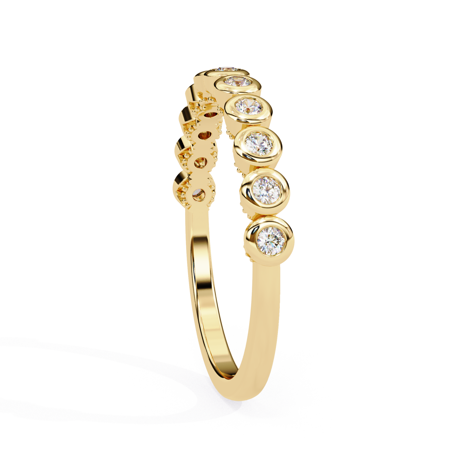 Yellow gold round bezel diamond band
Round diamond bezel band in yellow gold
Yellow gold bezel set diamond ring
Round bezel diamond band side view
Yellow gold diamond band profile view
Bezel style round diamond band ring
Yellow gold round diamond stack band
Bezel set diamond band in yellow gold
Round diamond bezel ring side angle
Yellow gold diamond band close view