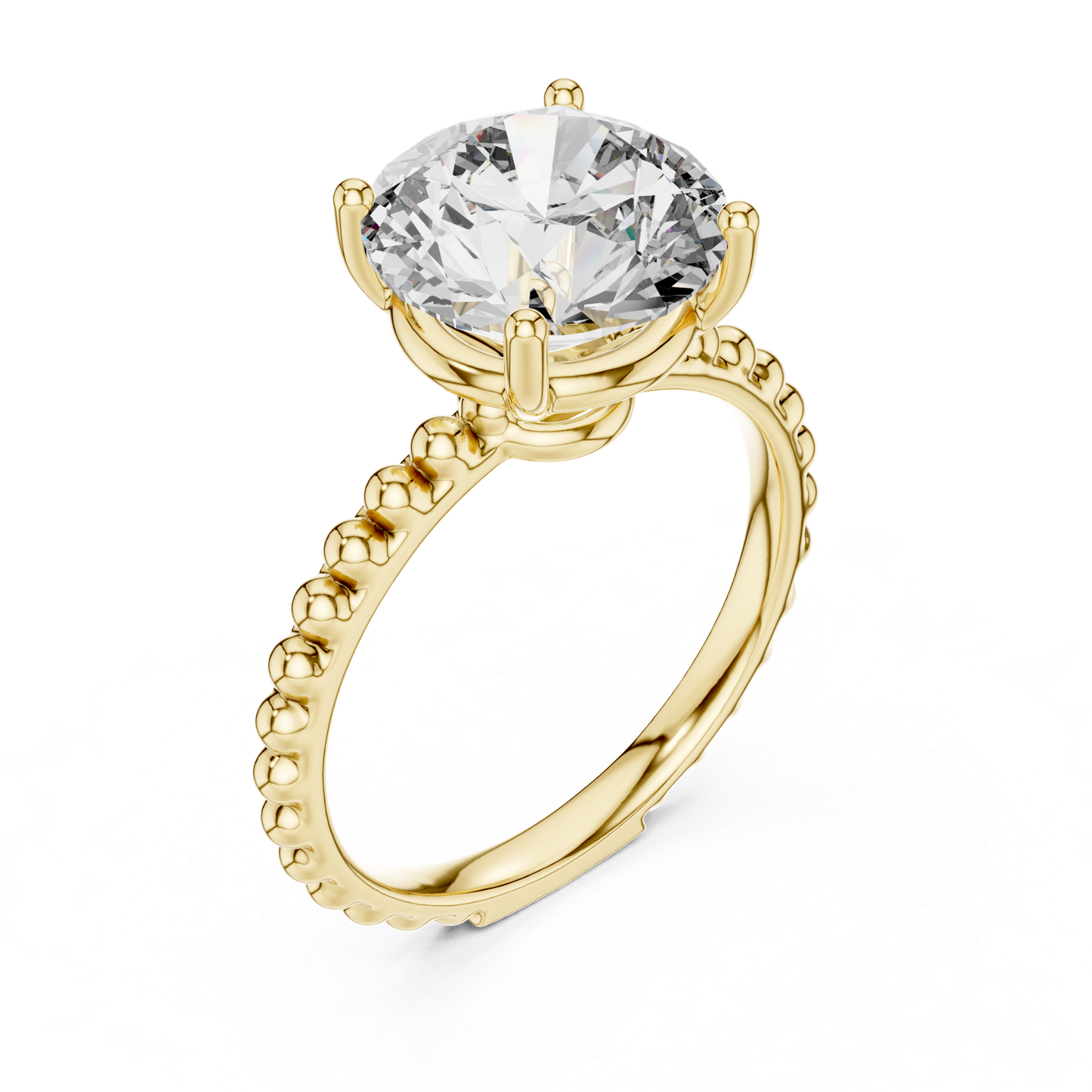 Yellow gold round cut diamond beaded band angled view
Yellow gold solitaire ring with raised diamond setting
Round diamond beaded band engagement ring
Four prong round diamond yellow gold ring
Yellow gold ring with beaded shank detail
Angled view of round solitaire diamond ring
Polished yellow gold round diamond ring
Round brilliant diamond ring with beaded band
Yellow gold prong set solitaire ring
Beaded band round diamond gold engagement ring