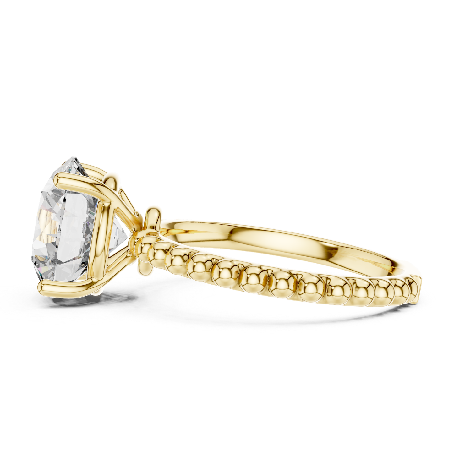 Yellow gold round cut diamond beaded band side view
Side profile of yellow gold round diamond ring
Yellow gold solitaire ring with beaded shank
Four prong round diamond side view ring
Raised round diamond yellow gold ring
Beaded band solitaire engagement ring side angle
Yellow gold round diamond ring profile view
Classic beaded band round diamond ring
Polished yellow gold solitaire side profile
Round diamond ring with beaded gold band side