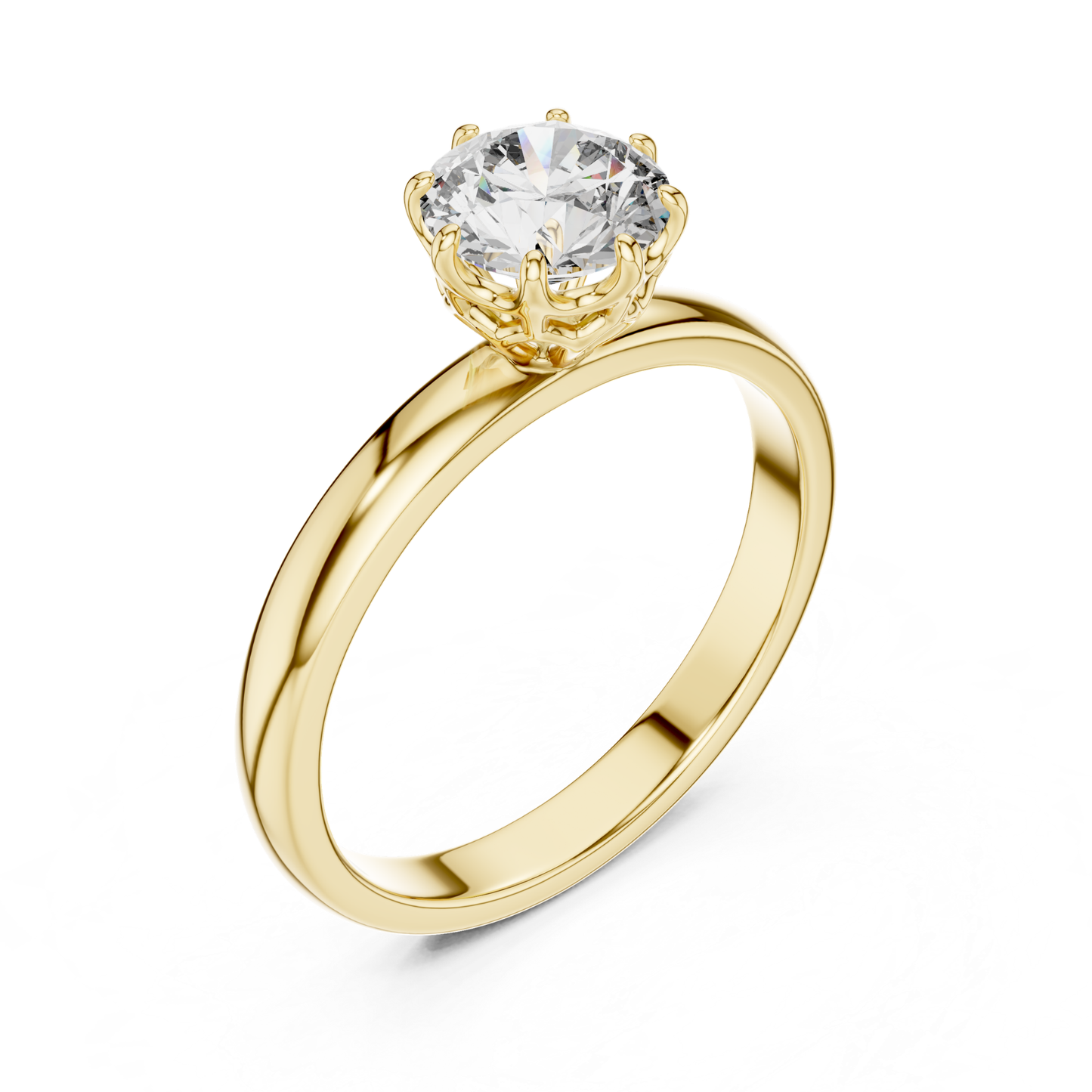 Yellow gold round diamond ring from side angle
Yellow gold eight prong solitaire ring profile
Angled yellow gold round cut diamond ring
Yellow gold polished diamond ring perspective
Round brilliant diamond ring with eight prongs
Yellow gold elegant solitaire ring side detail
Yellow gold ornate eight prong diamond setting
Yellow gold classic round diamond ring angle
Raised round diamond setting in yellow gold
Yellow gold secure solitaire ring profile