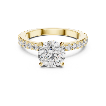 Yellow gold round diamond solitaire engagement ring
Round cut diamond ring with pave band
Yellow gold solitaire ring front view
Classic round diamond engagement ring in gold
Pave diamond band with round center stone
Minimalist yellow gold diamond solitaire ring
Round brilliant diamond ring with slim band
Yellow gold prong set diamond engagement ring
Elegant solitaire diamond ring with pave accents
Round diamond engagement ring close up front view