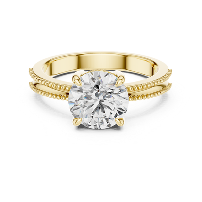 Yellow gold round cut diamond split beaded band ring
Yellow gold solitaire ring with split beaded shank
Round diamond engagement ring with split band
Four prong round diamond yellow gold ring
Yellow gold split shank solitaire diamond ring
Double beaded band round diamond ring
Round brilliant diamond split band gold ring
Yellow gold ring with twin beaded shank
Classic round diamond split band engagement ring
Yellow gold round solitaire split band ring