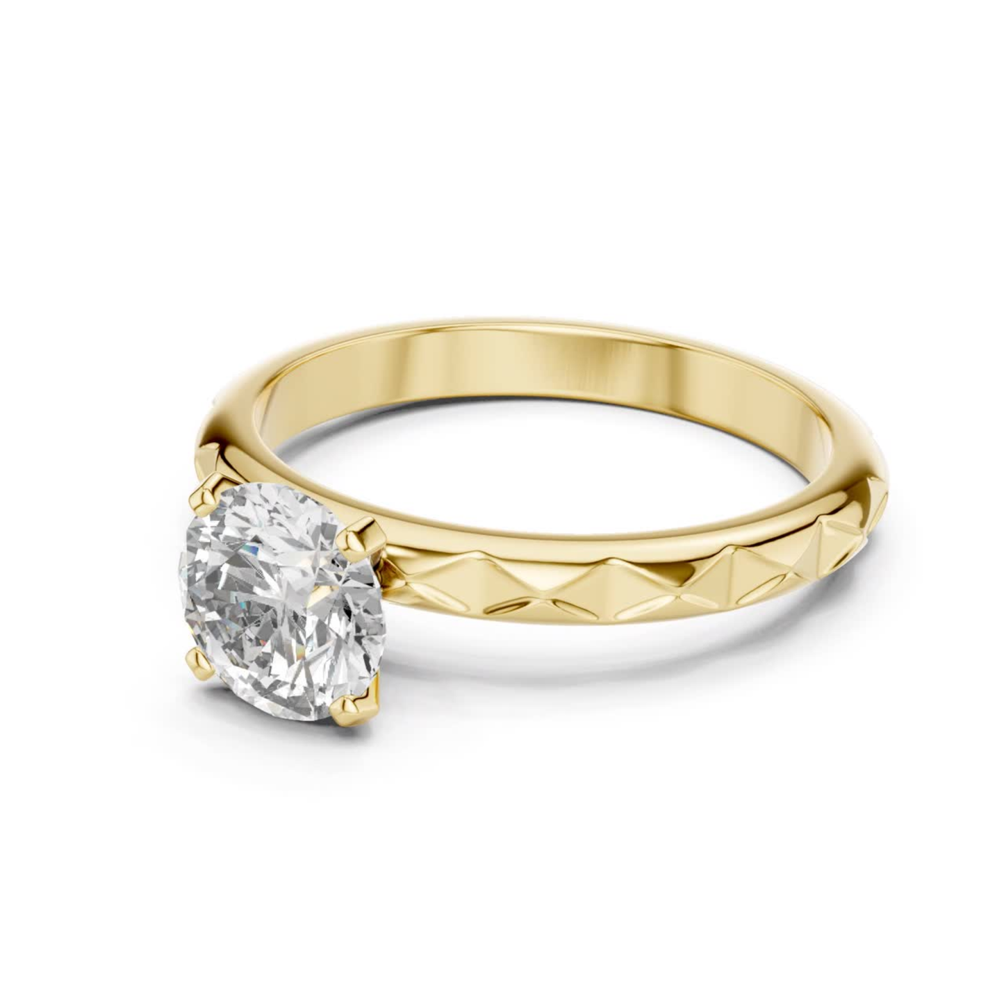 Yellow gold round cut textured diamond ring angled view
Yellow gold engraved band round diamond ring angled
Polished yellow gold textured round diamond ring
Yellow gold four prong round diamond ring design
Yellow gold textured band solitaire diamond ring
Classic yellow gold round diamond engagement ring
Elegant yellow gold engraved diamond band ring
Minimal yellow gold textured diamond ring design
Fine yellow gold round solitaire diamond ring
Yellow gold polished round textured band ring
